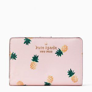 Kate Spade Staci Medium Pineapple Compact Bifold Wallet Pink Multi